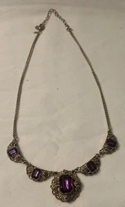 Avon Vintage Halskette goldfarben mit lila Amethyst Steinen - Bild 1 von 8