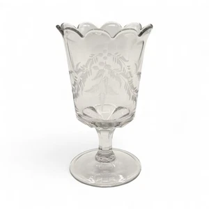 Vintage Floral Etched Glass Vase Scalloped Edge - Picture 1 of 7