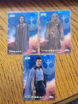 2025 Topps Chrome Star Wars Sapphire Leia, Chewbacca, Lando Base Cards - Image 1 of 4