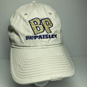 Brad Paisley Kappe Mütze Erwachsene verstellbarer Riemen hinten cremeweiß abgenutzte Flecken - Bild 1 von 15