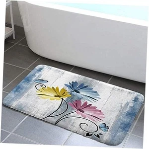 Rustic Farmhouse Bath Mat, Farm Blove Daisy Floral Flowers Butterfly Country - Picture 1 of 7