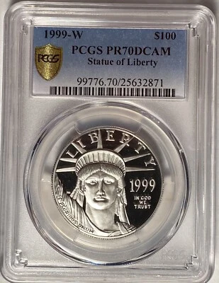 1999-W $100 1 OZ. Platinum Statue Of Liberty PCGS PR70 DCAM — Registry Set Coin! - Image 1 of 4
