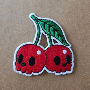SKULL CHERRIES Patch - Iron On - Sew - Rockabilly - Rock n Roll - Picture 1 of 2