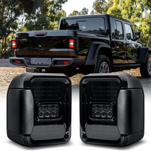 Pair Smoked LED Tail Lights Turn Signal Brake Lamp For Jeep Gladiator JT 2020-24 - Picture 1 of 17