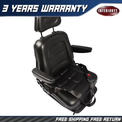 INTERIORYT Forklift Tractor Seat Suspension Adjustable Backrest Armrest Safety Belt New US