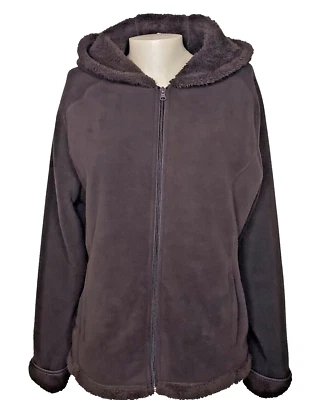 Faded Glory Plush Hoodie Lined Zippered Jacket Brown Women's 1X 16W - Image 1 of 4