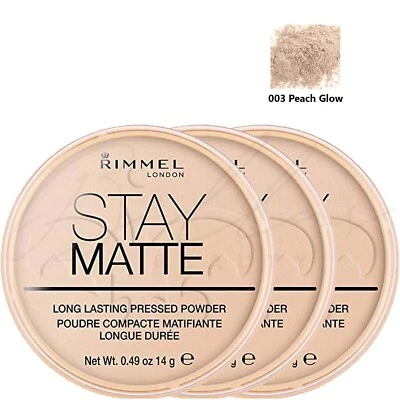 RIMMEL London Stay Matte Pressed Face Powder 14g - 003 Peach Glow *PACK OF 3* - Image 1 of 4