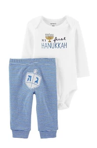 NWT carters My first Hanukkah oufit NB unisex newborn top pants menorah dreidel - Bild 1 von 6