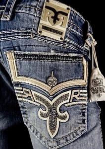 $220 Mens Rock Revival Jeans "Neruda" Big & Tall Leather Straight 44 X 32.5 - Picture 1 of 13