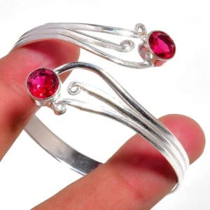 Pink Rubellite Gemstone Handmade 925 Sterling Silver Jewelry Bangle Sz 7-8 - Picture 1 of 1