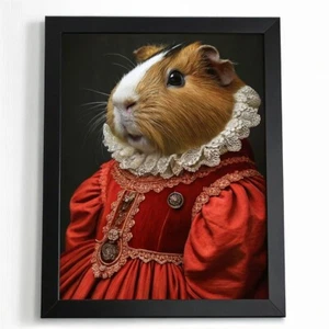 Guinea Pig In Red Dress Royal Portrait Vintage Animal Wall Art Renaissance Print - Picture 1 of 11