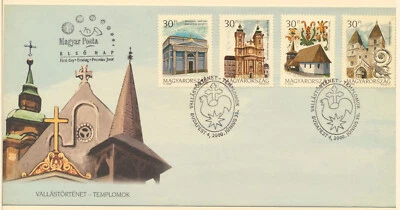 Hungary Sc. 3706 - 3709 Houses of Worship Churches on 2000 Long FDC - Image 1 of 3