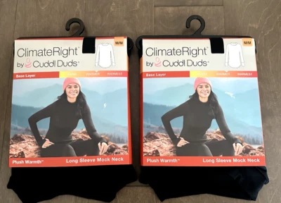 Climate Right Cuddl Duds Felpa Calor Base Manga Larga Simulación Crew Negro Mujeres Med Foto 1 de 4