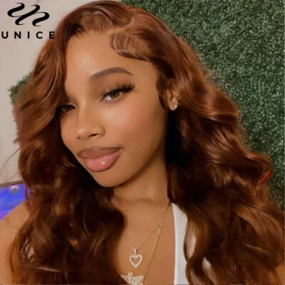 Peruvian Reddish Brown Body Wave Lace Closure Human Hair Wigs for Black Women 8A - Image 1 of 4