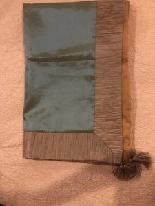 Beautiful Teal Tan Tablecloth Handmade Tassels At Each Corner Lined 116" x 116" - Picture 1 of 7
