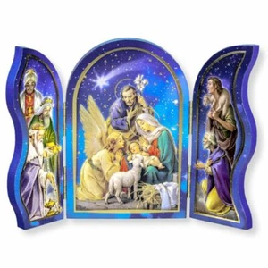 Lg GOLD EMBOSSED STANDING NATIVITY SCENE 5.25" x 7.25" TRIPTYCH - Picture 1 of 5