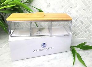 Clear Acrylic 3 Compartment Box BAMBOO Wood Lid STORAGE Container Bath ORGANIZER