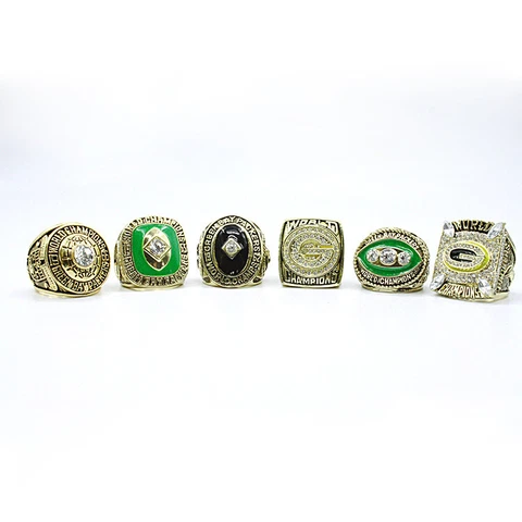 6 Pcs Green Bay Packers Super Bowl Championship Rings Set Packers Rings with Box Cover