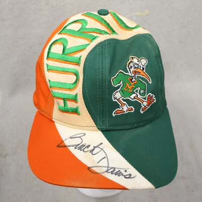Vtg Rare 90s Miami Hurricanes NCAA Hat Cap Swirl Snapback BUTCH DAVIS Autograph - Image 1 of 4