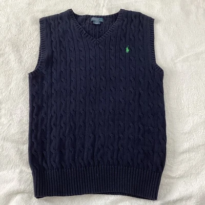 Polo Ralph Lauren  Boys BlueCable Knit Sweater Vest Size L 14/16  Cotton  Preppy - Image 1 of 4