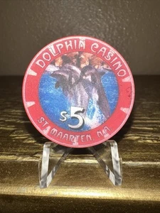Vintage $ 5.00 Chip from the Dolphin Casino Simpson Bay St Maarten Gaming - Picture 1 of 3