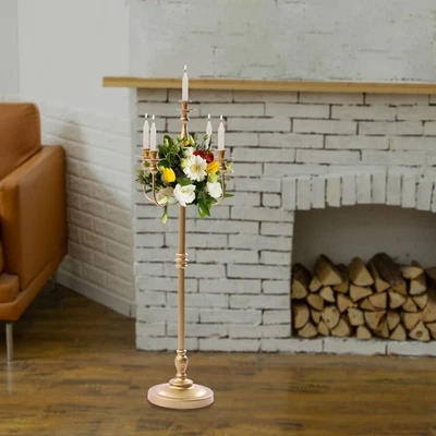 Candelabro antiguo de 5 brazos con soporte para velas de piso mesa de boda centros de mesa dorados Foto 1 de 4