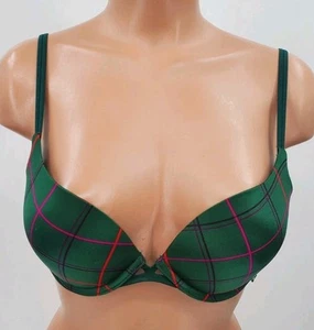 Victoria’s Secret Very Sexy Push Up Green Plaid Paisley Bra 34C Great Condition - Picture 1 of 6