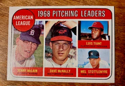 1969 Topps Baseball American League 1968 Pitching Leaders (Denny McLain/Dav casi nuevo Foto 1 de 2