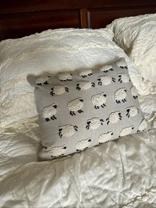 Embroidered sheep throw pillow, fair trade hand made, cottagecore, ireland - Picture 1 of 4