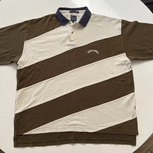 Karl Kani Gold Polo Shirt Mens 2XL Brown White Striped 90s Y2K Vintage - Picture 1 of 11