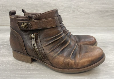 Earth Brook Mujer Botín Cuero Marrón Acanalado 7 Cremallera Correa Informal Botas Cómodas Foto 1 de 4