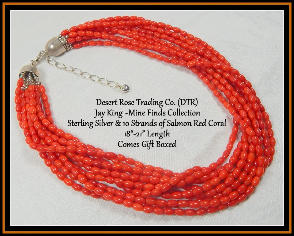 COLLAR JAY KING DTR PLATA ESTERLINA 10 HEBRAS CUENTAS CORAL MINA ENCUENTRA 107 GRAMOS Foto 1 de 1