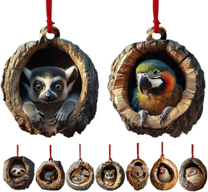 9er Set Acryl Tieranhänger Weihnachtsbaum Waldtiere Baumschmuck Wohnzimmer - Bild 1 von 9