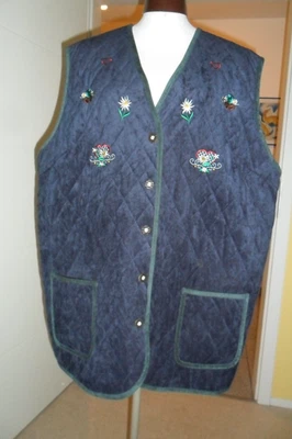 Damen-Trachten-Weste, Gr. 48, dunkelblau, Samt, gesteppt, bestickt, 2 Taschen - Bild 1 von 2