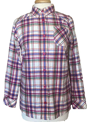 LL Bean 100% хлопок фланель длинным рукавом кнопка спереди многоцветный девочек размер XL 18 - Изображение 1 из 4