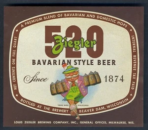 "520 ZIEGLER" CUARTO I.R.T.P.  ETIQUETA ZIEGLER BR. CO., MILWAUKEE, WIS. v 1930s - Imagen 1 de 2