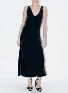 ZARA WOMAN VELVET ZW COLLECTION SILK BLEND SLIP DRESS GREY 9189/068 NEW Size M - Picture 1 of 6