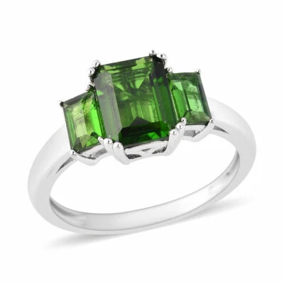 Anillo trilogía diopsido cromado en plata de ley (talla 9,0) 2,04 ctw Foto 1 de 4