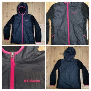 Columbia Fleece Lined Lightweight Jacket, Kids Medium 10/12 Black Hot Pink - Picture 1 of 17