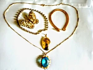 Vintage GEMISCHTES SCHMUCK KONVOLUT FUNKELNDER "BLAUER SCHATZ"" HALSKETTE, ARMBAND, ANHÄNGER - Bild 1 von 13