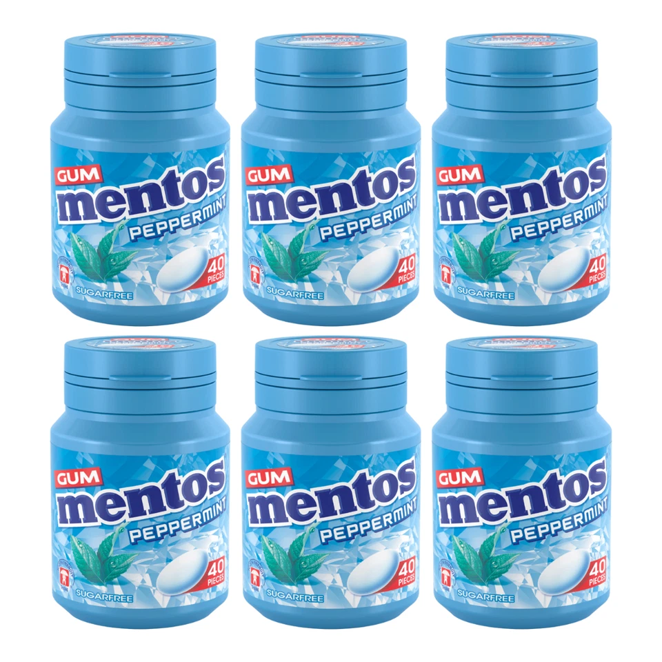 Mentos Peppermint Chewing Gum 6 X 40 Piece Tubs Sugar Free LONG EXPIRY DATE - image 1 of 1