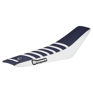 2024-25 Husqvarna TC 65 TC65 Seat Cover WHITE/KTM BLUE/WHITE rib #445 LOGO - Picture 1 of 5