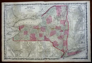 New York state Rochester Buffalo Oswego 1864 Johnson & Ward civil war era map - Picture 1 of 3