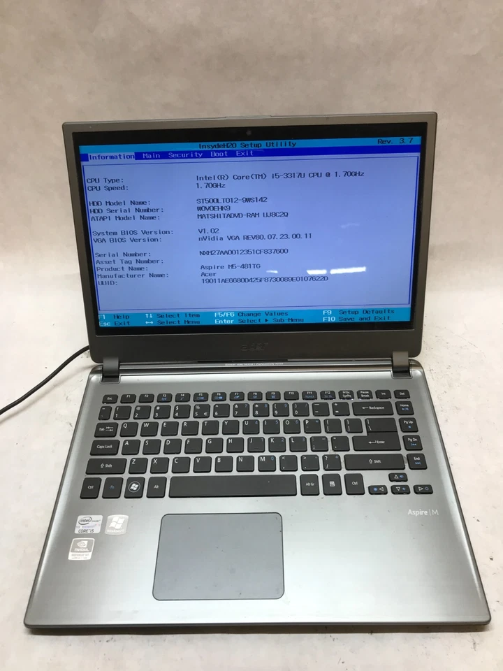 Acer Aspire M5-481TG 15" Laptop i5-3317U 1.7GHz 4GB RAM Nvidia GT 640M LE - - DW - Image 1 of 4