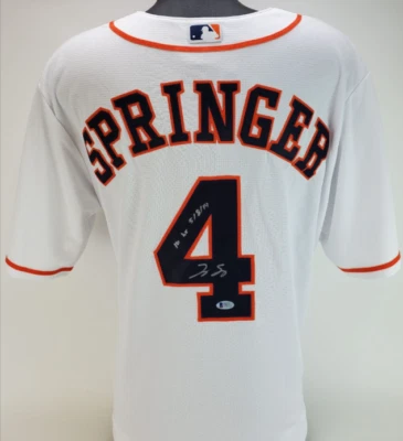 George Springer 1st HR 5/8/14 Signed/Autographed Houston Astros Majestic Jersey - Image 1 of 4