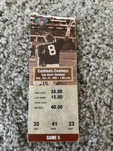 1994 Dallas COWBOYS Arizona CARDINALS Ticket 10/23 NFL Football Aikman Smith - Picture 1 of 2