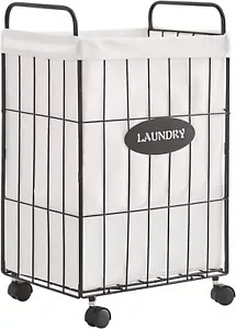 Iron Wire Laundry Hamper With Rolling Lockable Wheels,Laundry Storage Basket - Picture 1 of 7