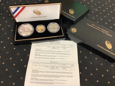 2013 5-Star General’s Commemorative 3 Coin Proof Set $5 GOLD $1 SILVER 50C Clad Cover