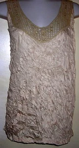 AVENUE - NEW - BEIGE CRINKLED EMBELLISHED SLEEVELESS TANK TOP - 14/16 - Picture 1 of 2