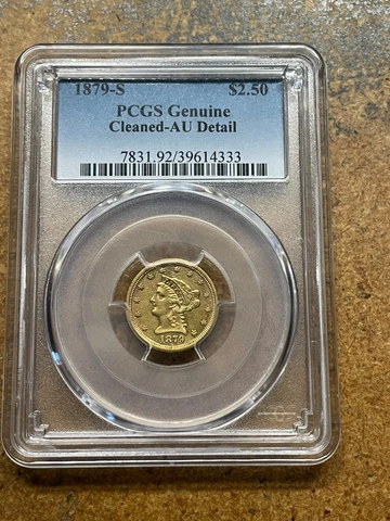 1879-S $2.50 Gold LIBERTY QUARTER EAGLE U.S. Coin LOW MINTAGE 43,000 PCGS AU Cover